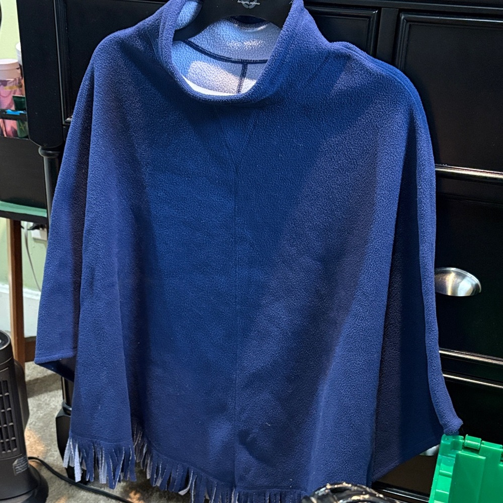 Blue Poncho with Fringe